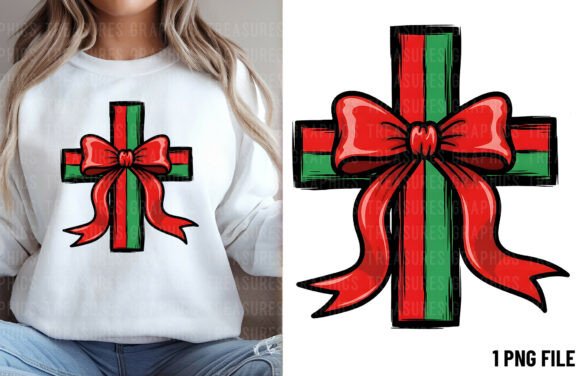 Coquette Christmas Cross PNG Christian T-Shirt Designs