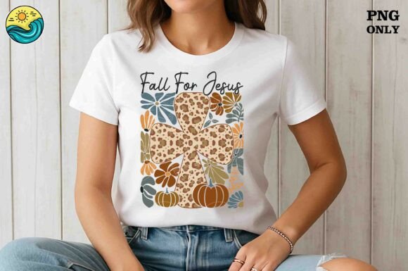Fall for Jesus Cross PNG: T-Shirt Designs for Editorial Use