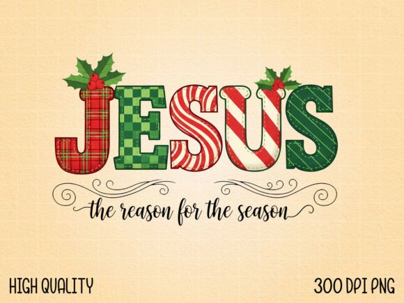 Jesus Christmas Plaid & Candy Cane PNG — T-Shirt Designs