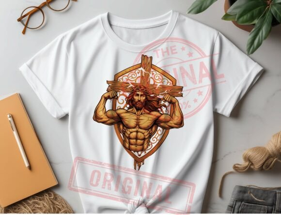 Mens Christian PNG: Muscular Jesus T-Shirt Designs
